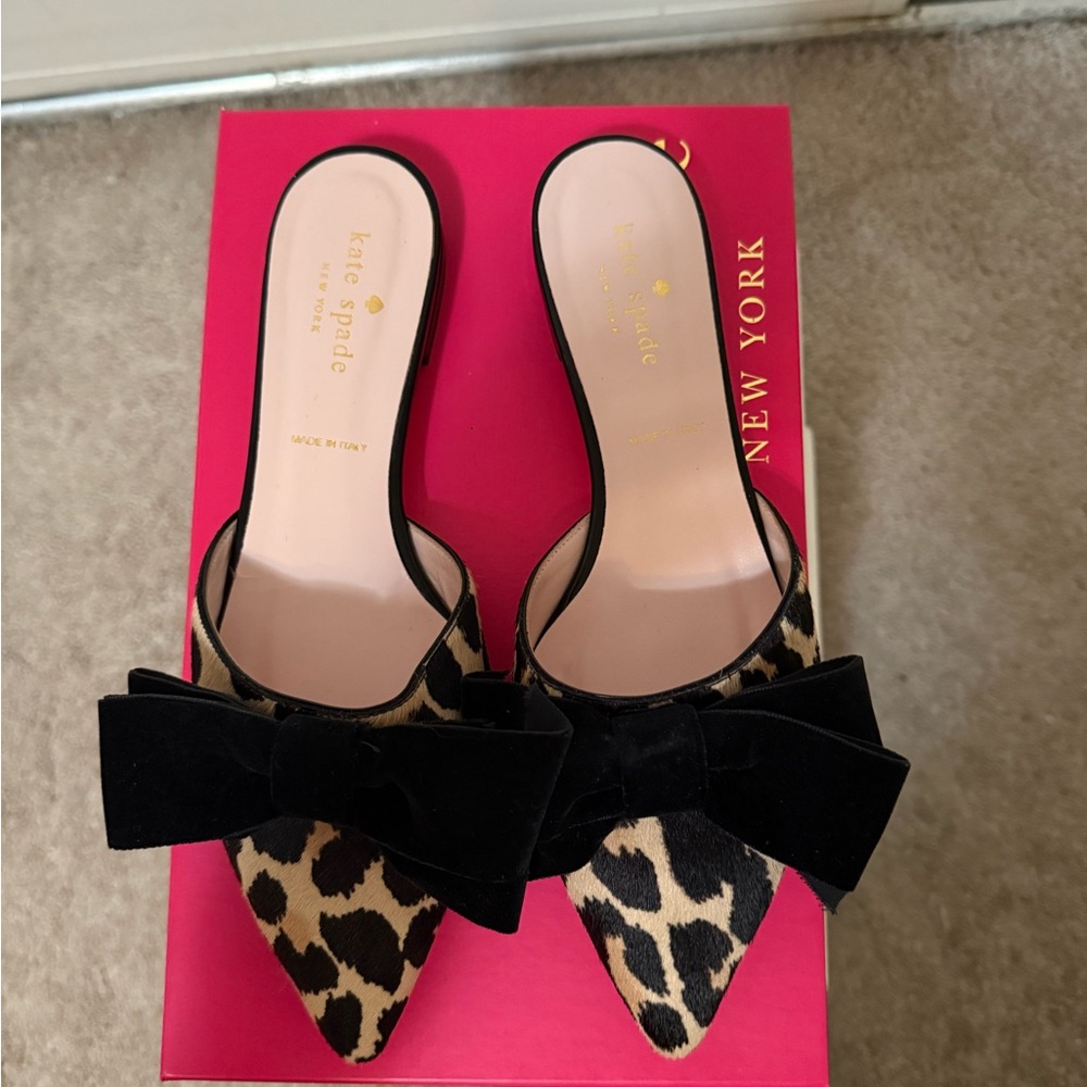 Kate Spade Brown and Black Mules with Bow Detail